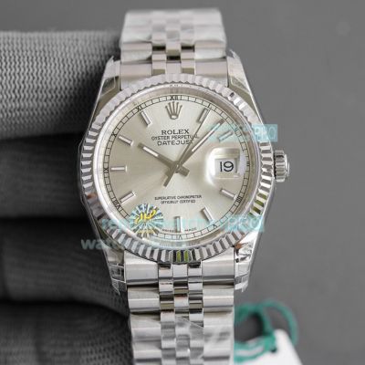 Swiss Replica Rolex Datejust 36MM Jubilee Band Watch Silver Dial Fluted Bezel